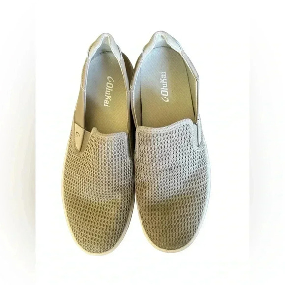 Olukai Pehuea Clay Khaki Green Perforated Textile Round Toe Slip On Sneakers - Picture 9 of 16